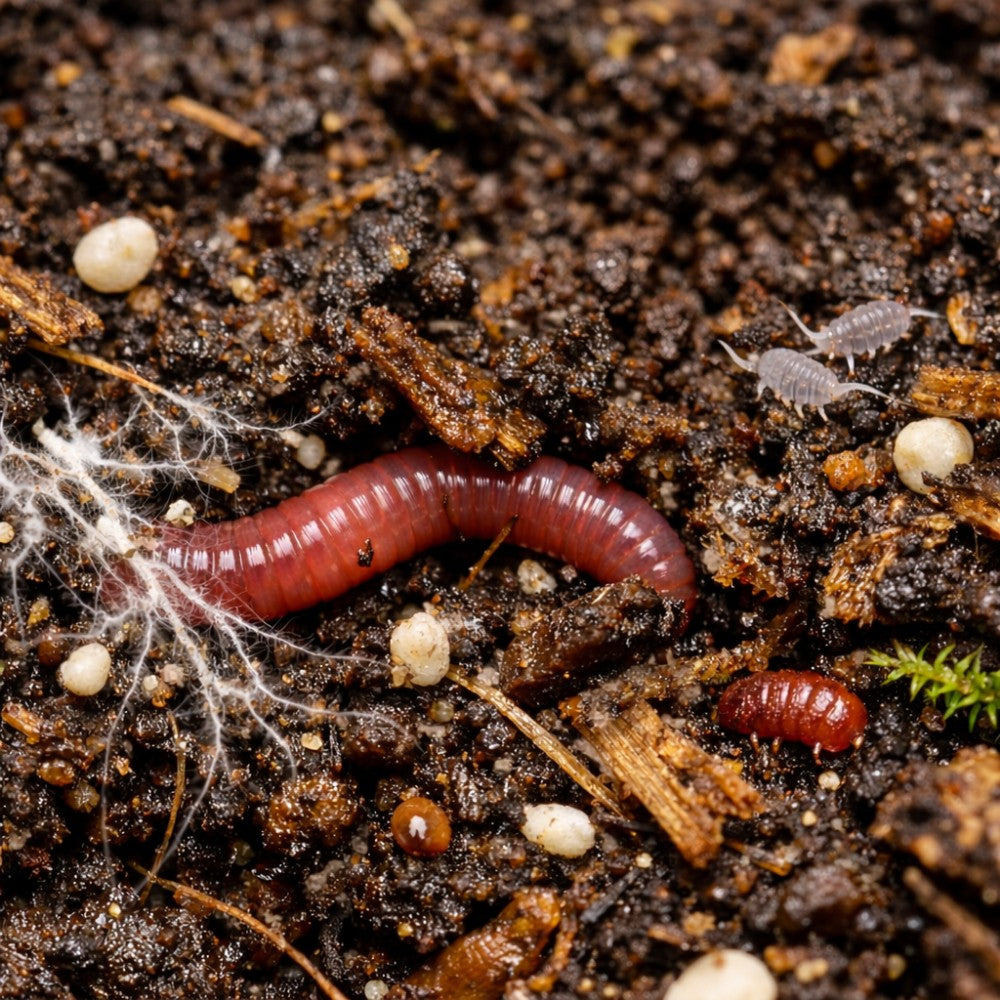 Microvida activa en el suelo vivo KUSHAH: lombrices, microorganismos y materia orgánica que regeneran el living soil del Bosque Eterno