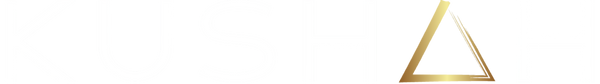 Logotipo dorado y blanco de la marca KUSHAH para productos premium de cannabis.